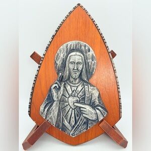 1960's Vintage A. NEILSON Signed Pewter JESUS on Wood Plaque | Jesus wall plaque